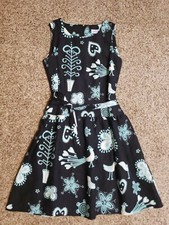 Vintage Central Falls Cocktail Black Dress with Blue Floral Pavo French Size S 