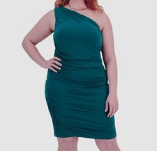 Emerald Sundae Women's Green Ruched One-Shoulder Dress Plus Size 16