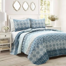 Lush Decor Bohemian Stripe Reversible Cotton Quilt Set, 3 Piece Set, Full/ Qu...