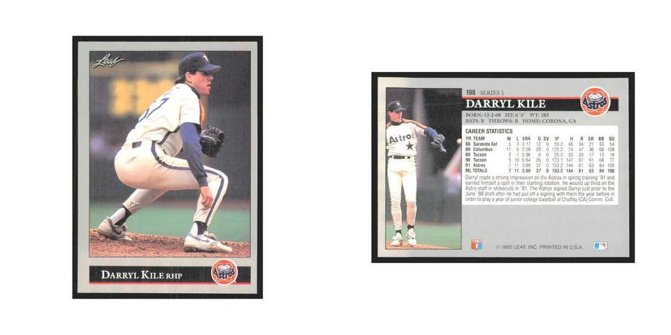 1992 Leaf Darryl Kile Astros #198.0 - Image 3 of 3
