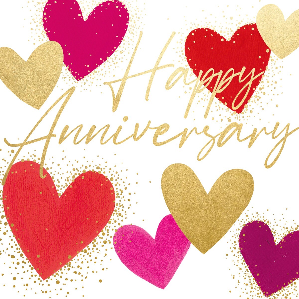 Happy Anniversary Hearts Greeting Card – Gold Foil Detailing Printed in UK