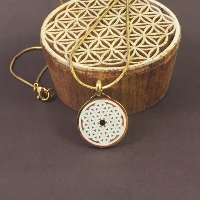 NEW eForcePlus 3/4'' FLOWER OF LIFE 18k Gold Titanium SacredGeometryJewlery black