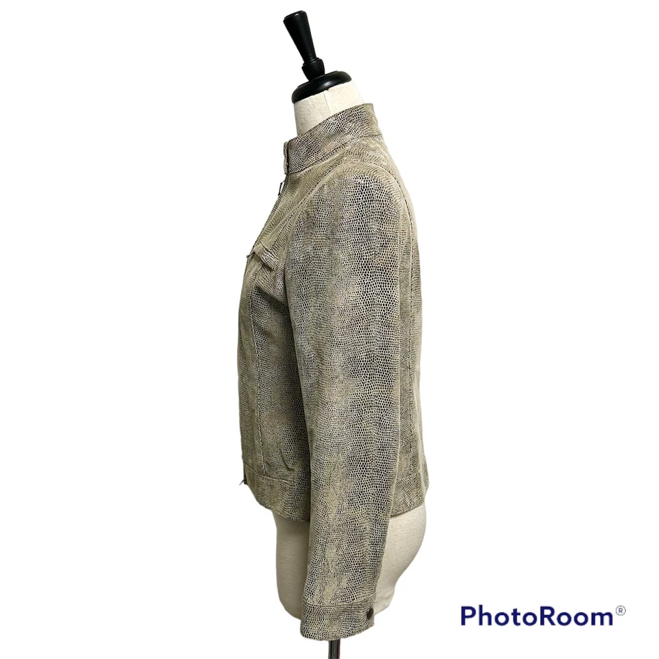 Chaqueta de Cuero Alfani Beige Marrón Gris Gamuza Cuero Patrón Serpiente Cremallera Mediana Foto 4 de 4