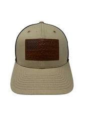 Columbia PHG Hunting Gear Leather Patch Snapback Hat Cap Brown Tan Adult Size