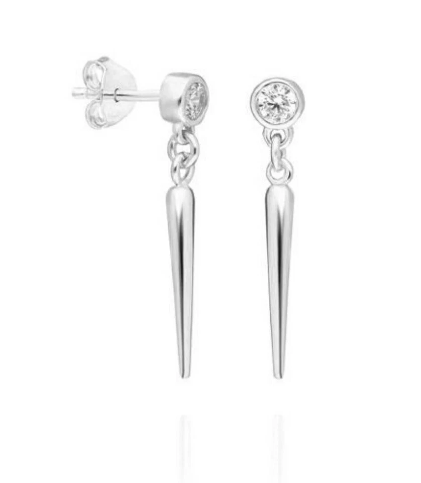 Diamond Dangling Earrings 14K Solid Gold Bezel Set diamond Spike Earring Gift - Image 3 of 4