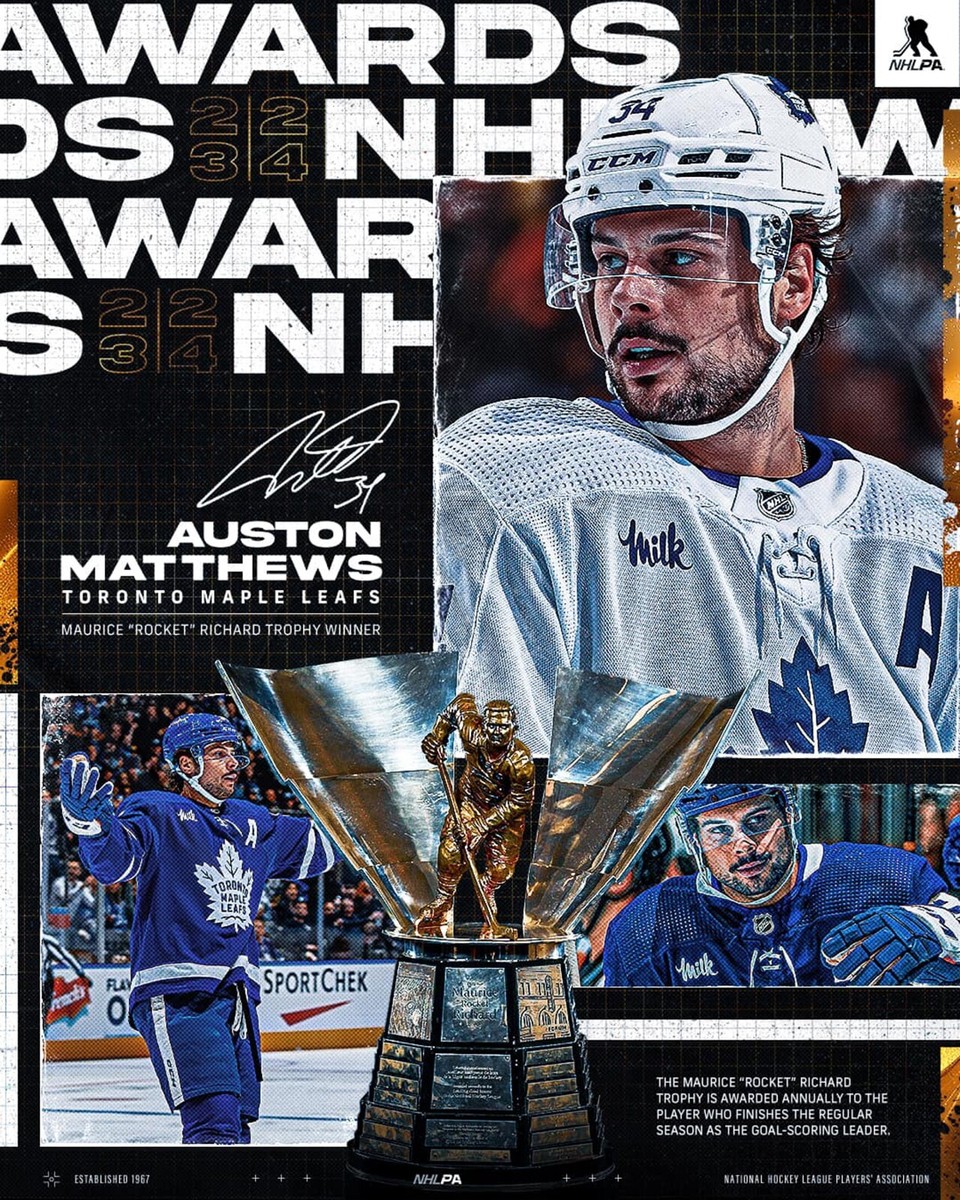 Auston Matthews 2024 Rocket Richard Toronto Maple Leafs 8x10 NHL