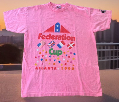 Vintage 1990 Federation Cup Tennis Atlanta Single Stitch T Shirt Pink Size XL