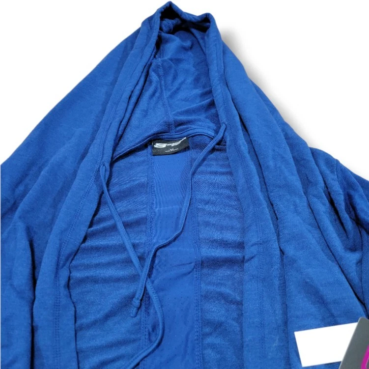 New Skechers Sweater Size Medium Skechers Drape Cardigan Hooded Open Front Blue Foto 4 de 4