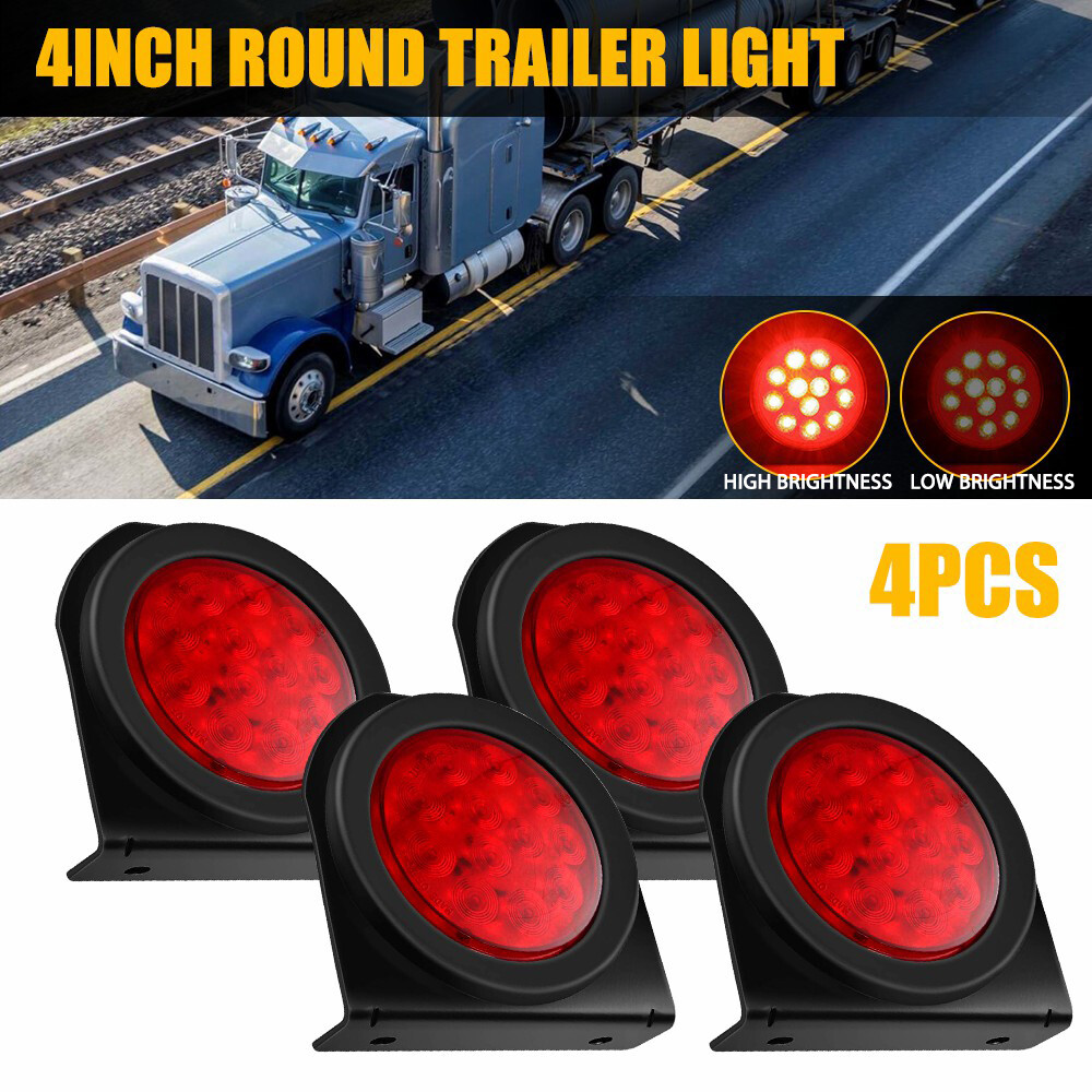 2-Pack Round 4in LED Red Truck Trailer Stop Tail Reverse Running Lights