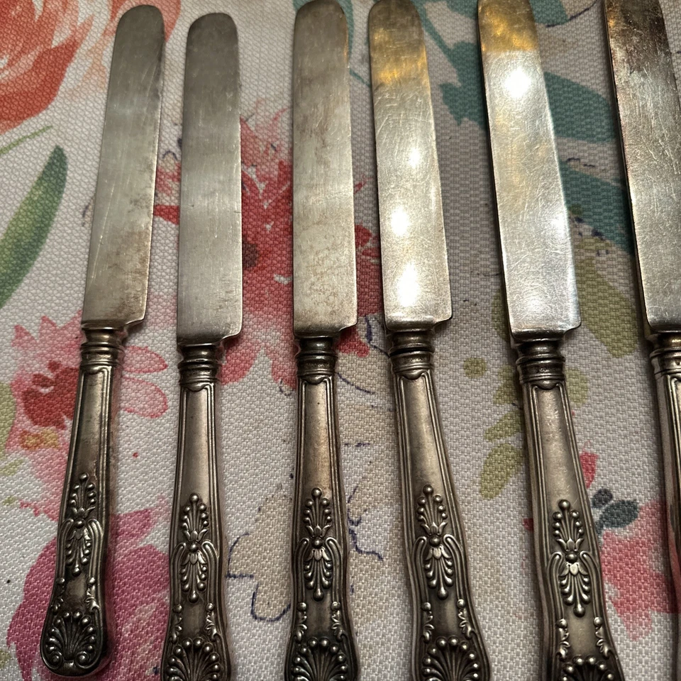 LOTE DE 12 GORHAM ANTIGUOS c1890! CUCHILLOS HUECOS ROMOS "9 1/2" CHAPADOS EN PLATA KINGS Foto 2 de 4