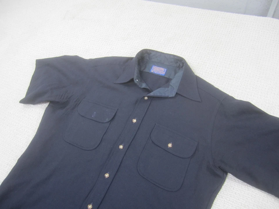 Vintage Pendleton Shirt Mens Large Blue Short Sleeve Wool Button Front USA 80s - Image 2 of 4