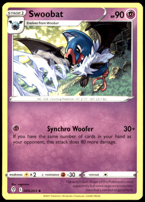 Swoobat 069/203 SWSH07: Evolving Skies Regular NM Pokemon TCG