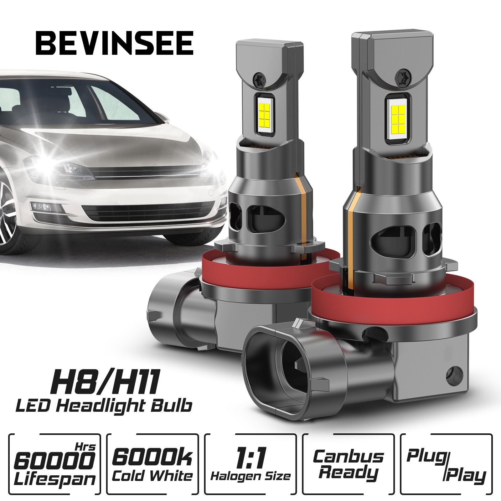 Ampoules LED H11 H8 antibrouillard pour Peugeot 308 MKI 2007-2015 en aluminium