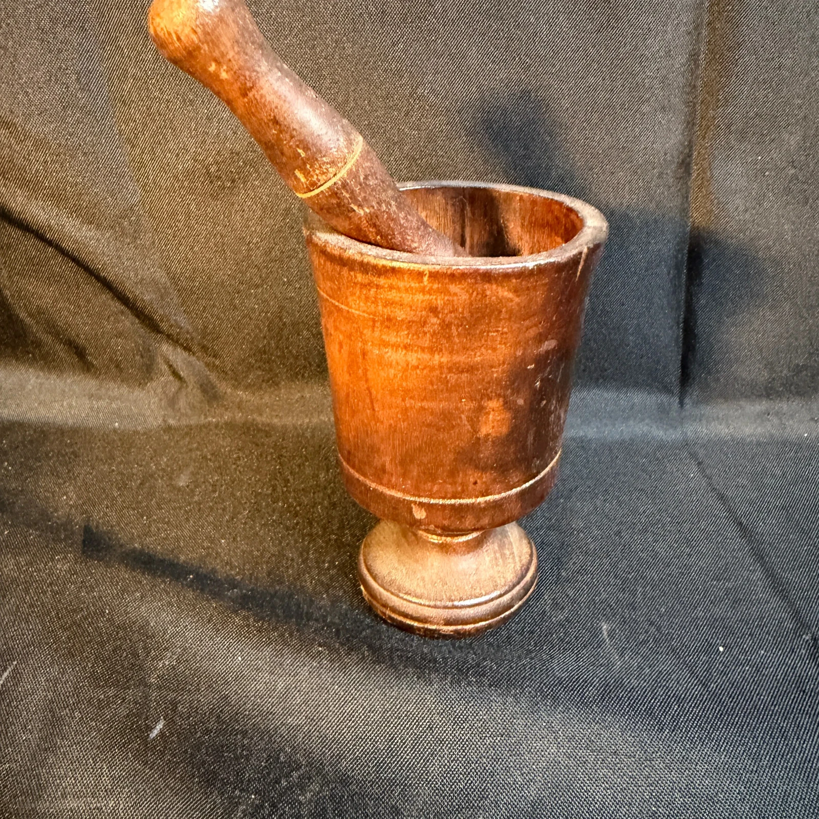 Vintage Handmade Wooden Mortar and Pestle Set 4.5" Height