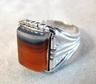 Vintage NOS Wheeler Mfg Mens Montana Agate Sterling Silver Ring size 12.5
