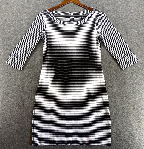 Banana Republic Dress XS Navy Blue White Stripe 3/4 Sleeve Boat Neck Preppy - Picture 3 of 15