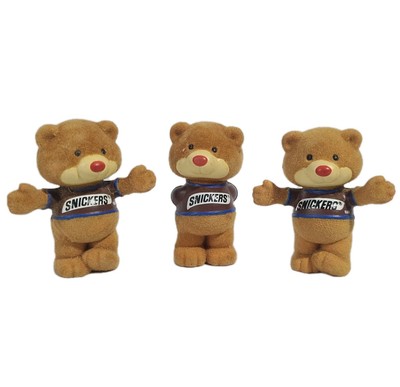 Lot Of 3 Vintage Flocked Snickers Chocolate Chums Bear Figurines 1987 Mars Candy