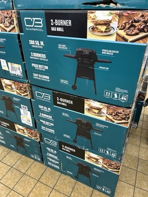 Char-Broil 2-Burner Gas Grill Black, 280 sq. in., Push Button, Side Shelves