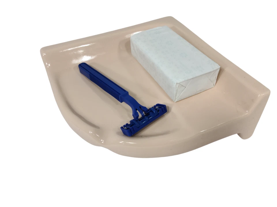 Bandeja de esquina de ducha de cerámica melocotón rosa soporte para champú pegamento para azulejos Foto 3 de 4