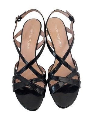 Stuart Weitzman Operetta Strappy Black Patent Leather Sandal Size 10