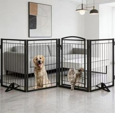 Full Metal Freestanding Dog Gate with Cat Door for Indoor  Outdoor,32" Tall ...