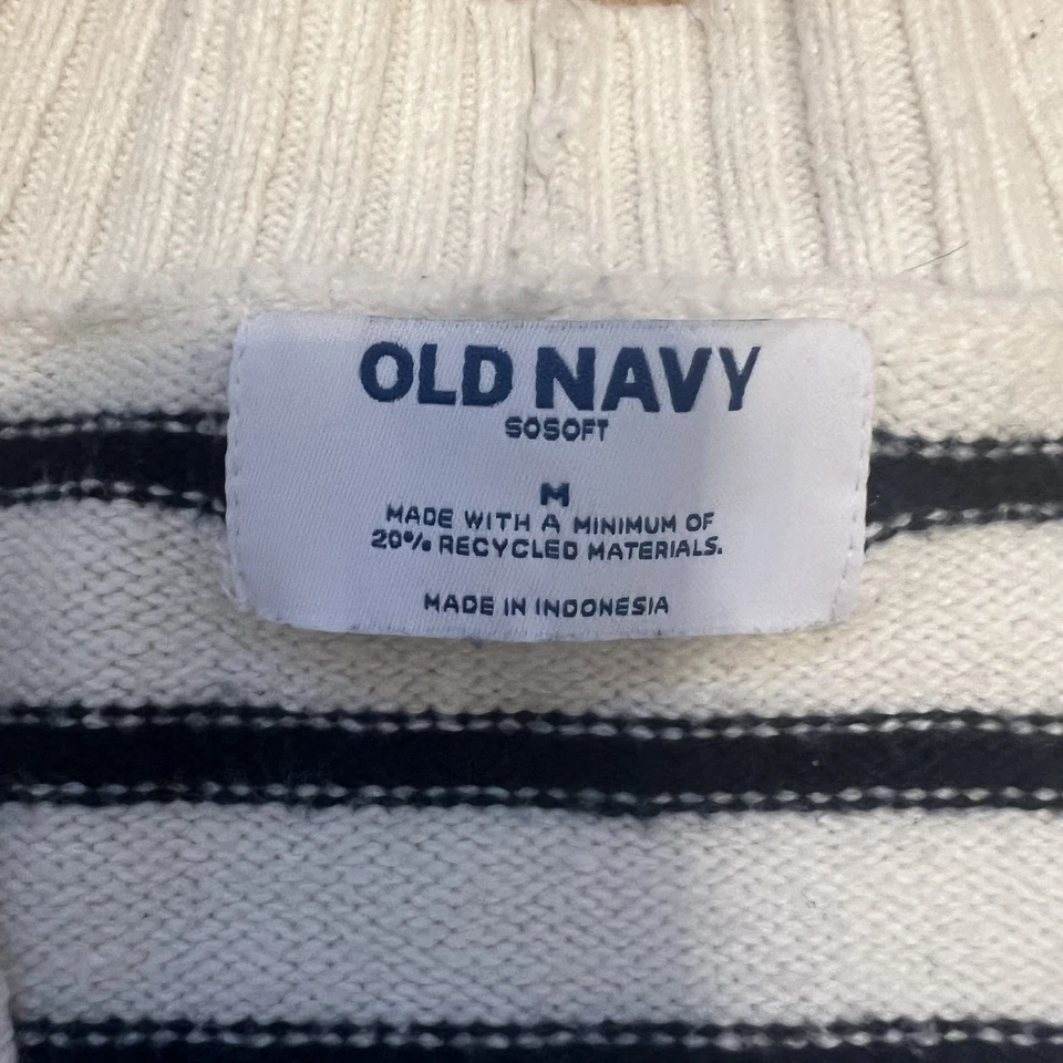 Cárdigan antiguo azul marino para mujer mediano SoSoft cuello en V suéter preppy crema corazón rayas Foto 4 de 4