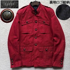 Gucci Tom Ford Era Safari Jacket Quilted Logo Buttons Lining Size 46 Red Archive