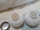 set of 2 vintage milk glass salt and pepper shakers with roses on them — photo 9