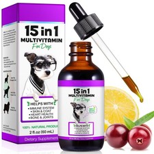 Dog Multivitamin,15 in 1 Dog Multivitamin Liquid Drops Supplements, Dog Vitamins