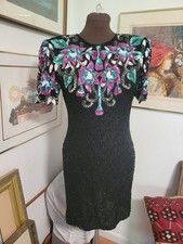Vintage 80's Silk Beaded Cocktail Dress Size Small By Laurence Kazar