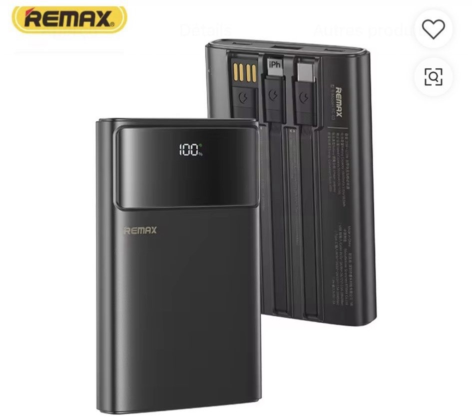 Batterie externe 10000mAh compacte noire avec double port USB de type C