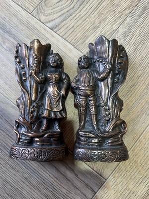 Vintage Paar Kerzenständer Viktorianische Vase Statue Metallguss Kupfer oder Bronze