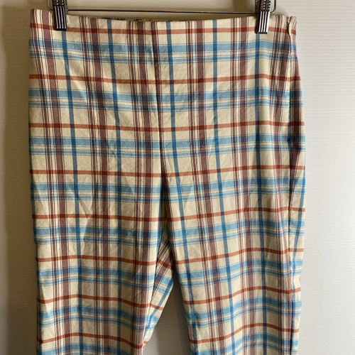 Miss Shop Pants Women 12 Blue Brown White Plaid Check Straight Leg Stretch - Picture 6 of 13