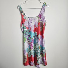 NATORI Slip Dress Womens Size S Satin Vibrant Floral Print Nightgown Chemise