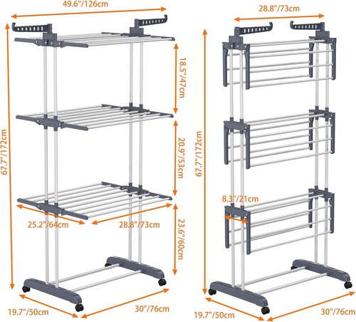 Clothes Drying Rack Oversized 4-Tier Space-Saving Foldable Stainless Steel - Picture 6 of 6