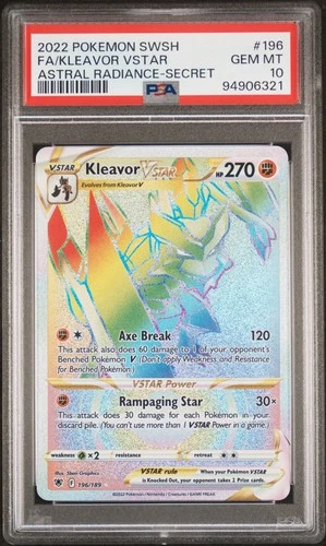 2022 POKEMON SWORD & SHIELD ASTRAL RADIANCE #196 FA/KLEAVOR VSTAR PSA 10