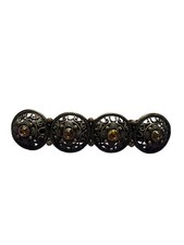 Vintage Bronze Color Circles Hair Barrette Yellow Rhinestone 3.25 inches
