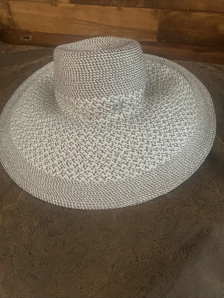 Eric Javits Hampton Giant Floppy 50+ UPF Tejido Playa Gris/Púrpura Metálico -Nuevo Foto 2 de 4