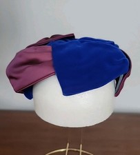 Vintage 1950's Women's Blue Velvet Satin Fascinator Hat 7"x7" Halle of Winnetka