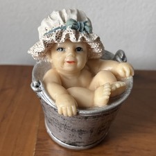 Bucket Baby by Regency Fine Arts Baby in White Lace Bonnet Figurine H2.5”