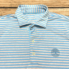 Johnnie O Polo Shirt Mens M Blue Gray Stripe Performance Golf Club Lightweight