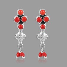 Natural Coral Stone 925 Sterling Silver Handmade Earrings Earrings