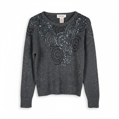 Vtg RAOUL Sequined Silk Angora Blend Pullover Sweater Charcoal Gray Size S