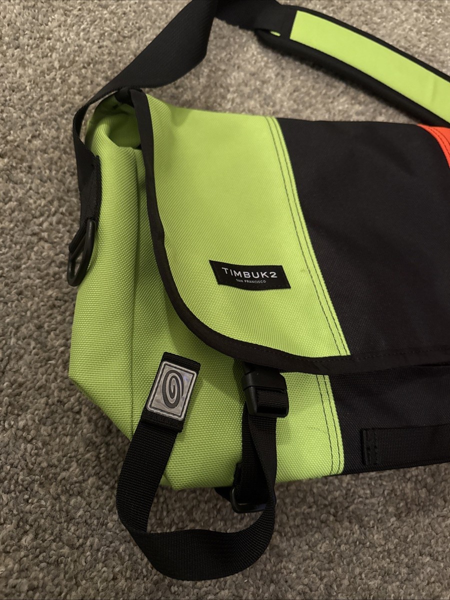TIMBUK2 Classic Messenger Bag Hazard Colors Orange Green Strap Pad