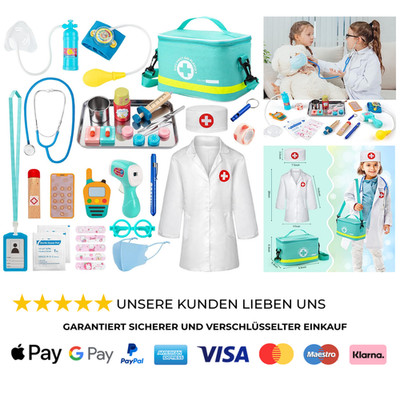 Arztkoffer Kinder Holz Spielset, Doktorkoffer Mit viel Zubehör ab 3 Jahren