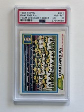 1981 Topps Oakland A’s Checklist Sheet H/C #671 Rickey Henderson PSA 8 NM HOF