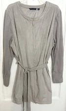 HALSTON Jacket Sweater Gray Faux Suede Plus 24W Belted Career Soft 