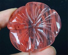 GV03388 47x45x7mm Pink Cherry Quartz Carved Flower Pendant Bead