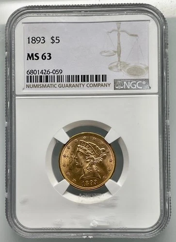 1893 Liberty Gold Half Eagle $5 NGC MS63 U.S Coin Pre-1933