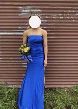 Blue Sleeveless Strapless Bridesmaid Formal Gown